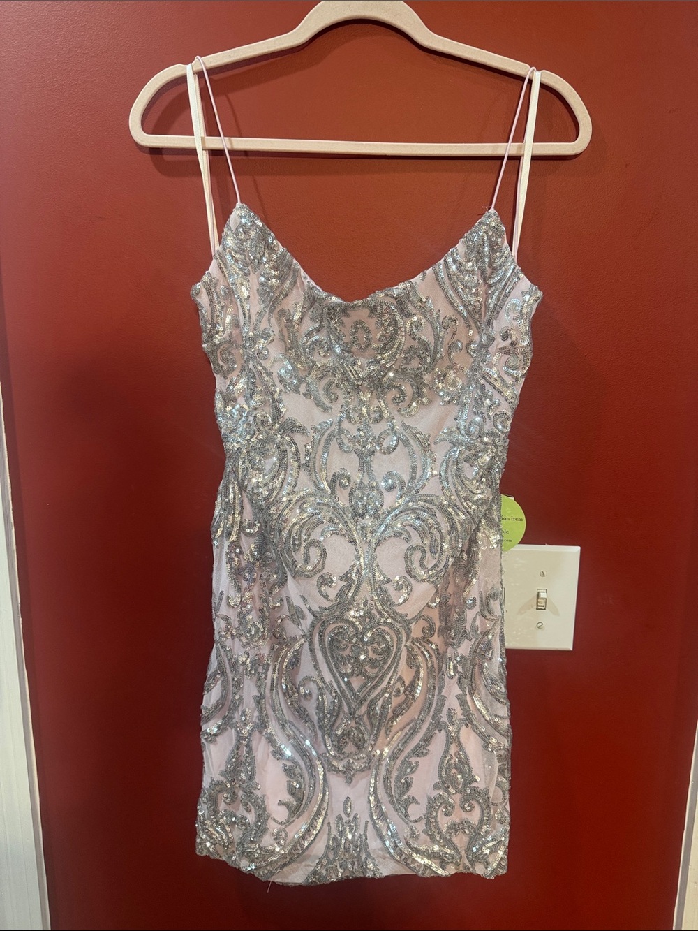 Silver Sequin Pink Slip Dress